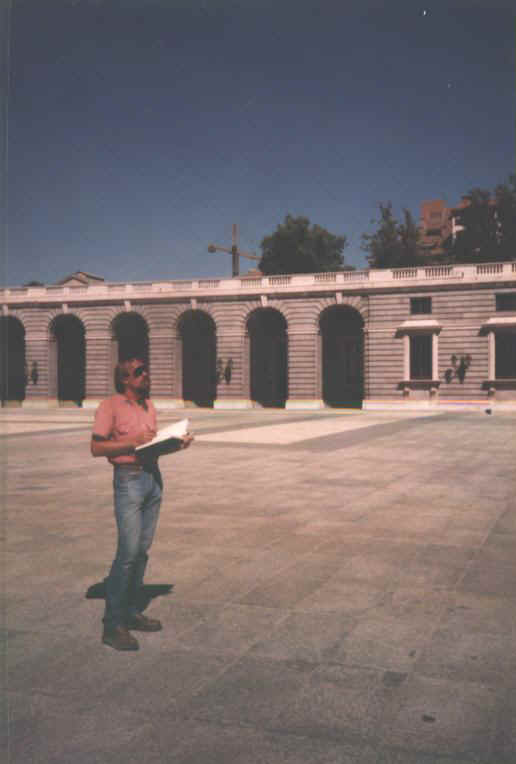 Sketching at the main gate of the Palacio Real, Madrid, Spain